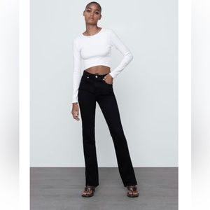 Zara Hi-Rise Split Skinny Jeans in black, size 4